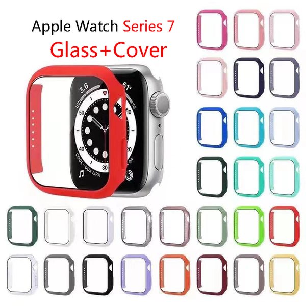 Glass Cover Case for Apple Watch Series 7 45 41 42 44 40 38mm Hard PC HD Tempered Bumper Screen Protector Cases iwatch 7 Full Covers