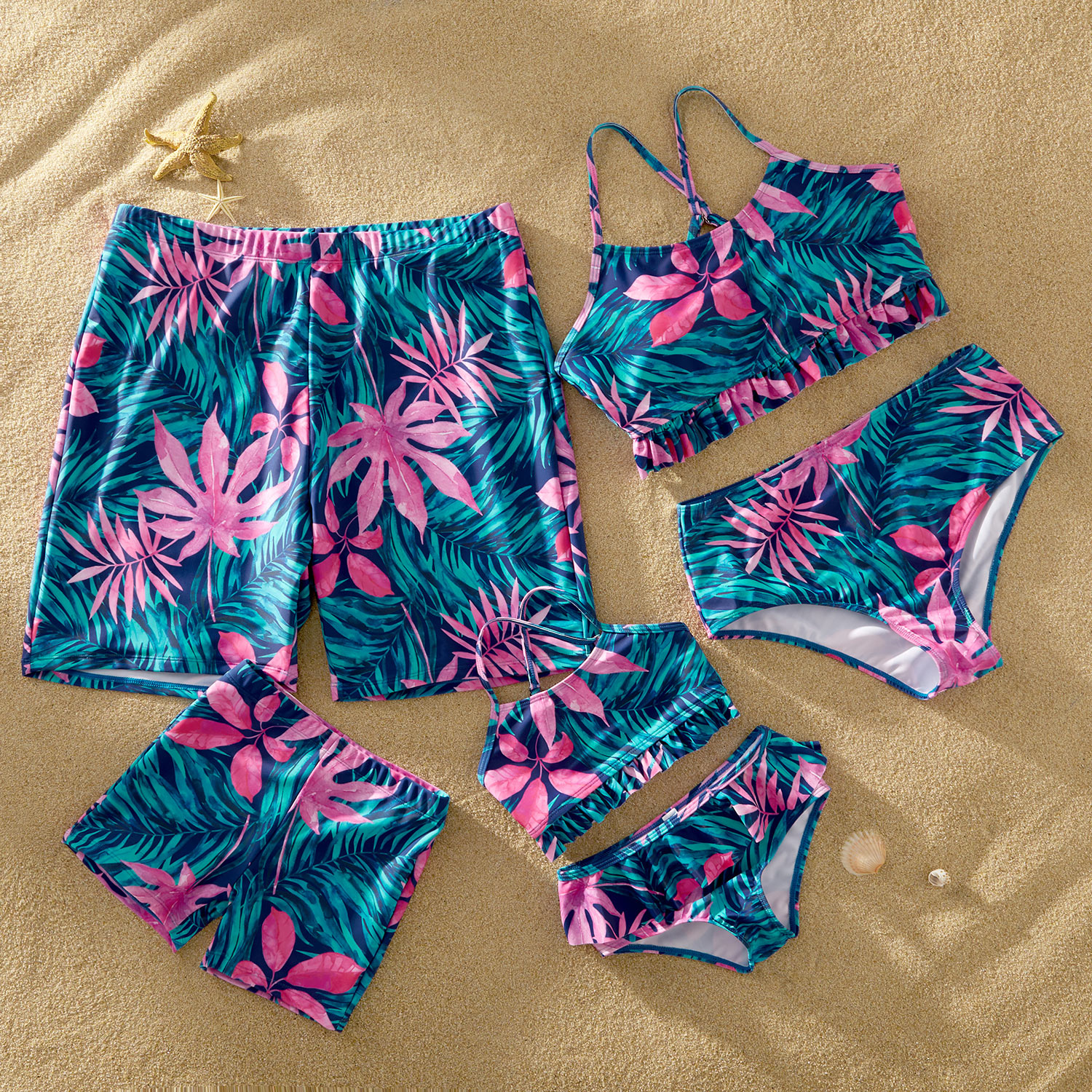 Mosaic Marine Floral Print Matching Swimsuits