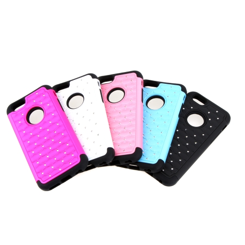 Detachable Dual Layer Silicone & PC Protective Case Cover Bling Crystal Decoration for Apple iPhone 6 Black