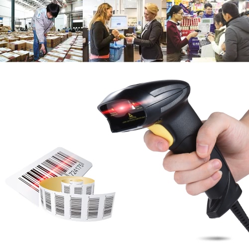 Wired Automatic Handheld Laser Barcode Scanner Reader USB2.0 Wired for Supermarket Library Express Company Retail Store Warehouse Black