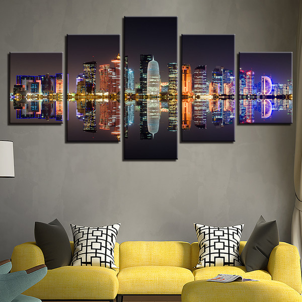 modular pictures poster modern abstract frame canvas 5 panel city nightscape print painting for living room home decor cuadros