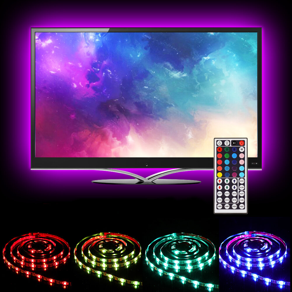 SOLMORE 2*40CM+2*60CM USB LED TV Backlight Strip Light Kit RGB Monitor Lamp + 44keys Remote Control DC5V