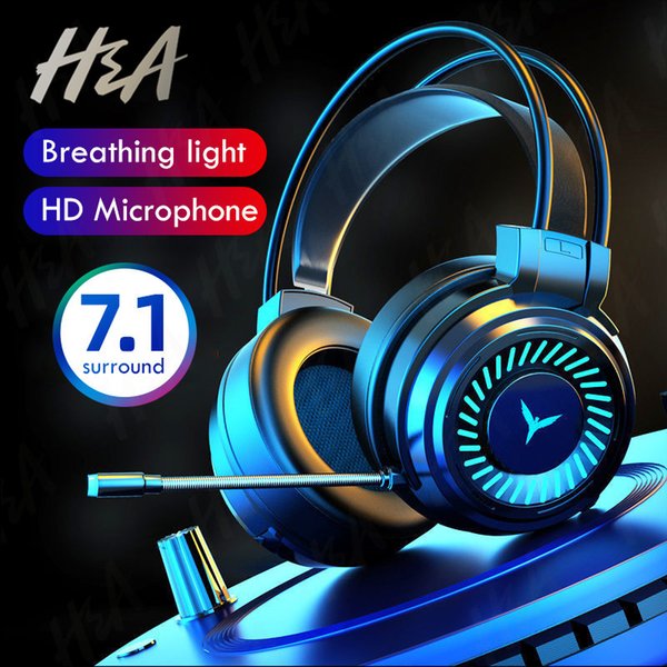 H&A Gaming Headsets Gamer Headphones Surround Sound Stereo Wired Earphones USB Microphone Colourful Light PC Laptop Game Headset