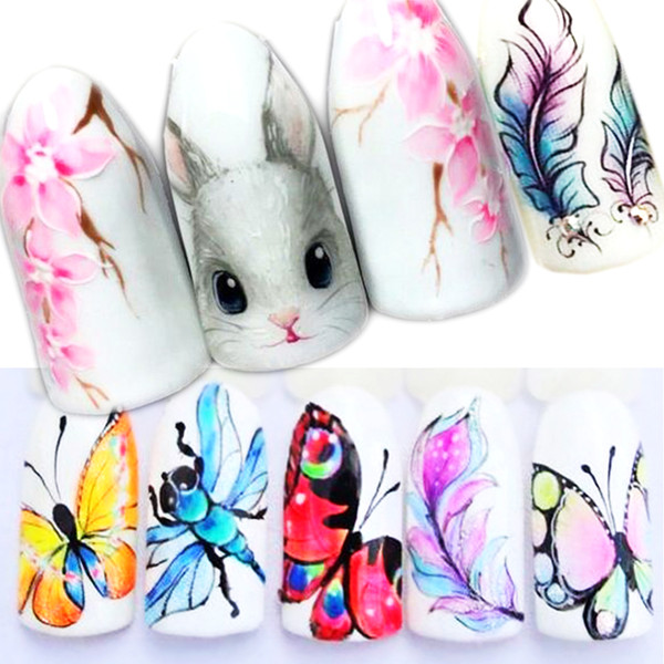 1pcs fashion harajuku retro animal cat flora flower water transfer nail art sticker decal slider manicure tool tips jistz501-512