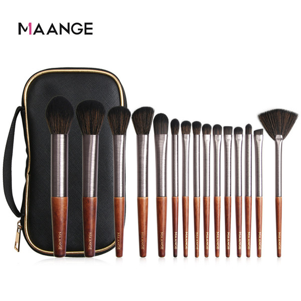 15pcs makeup brushes full set new design conical wood handle powder foundation brush blusher blush make up tools with pu bag