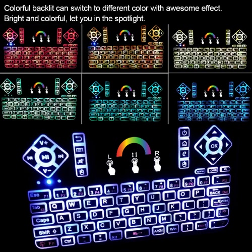 Q9 2.4G RF Wireless Keyboard Blacklit Keyboard w/ Touchpad Mouse Combo Multimedia Keys Handheld Remote Control for Android TV BOX PC Smart TV HTPC Tablet Smartphone