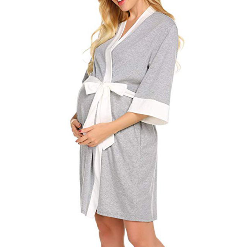 Casual Solid Crop-sleeve Maternity Robe