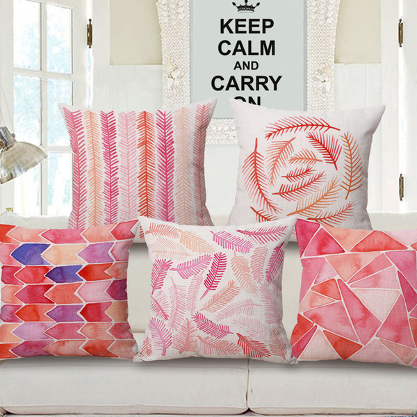 new pattern northern europe concise pink colour leaf hold cotton pillow case back cushion