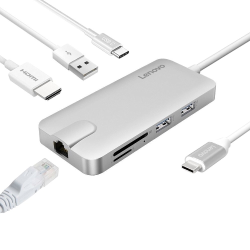 Lenovo USB-C Hub Type C Adapter with 4K HD Port Gigabit Ethernet Port USBC Charging Port 2 USB 3.0 and 1 USB 2.0 Ports SD/TF Card Reader