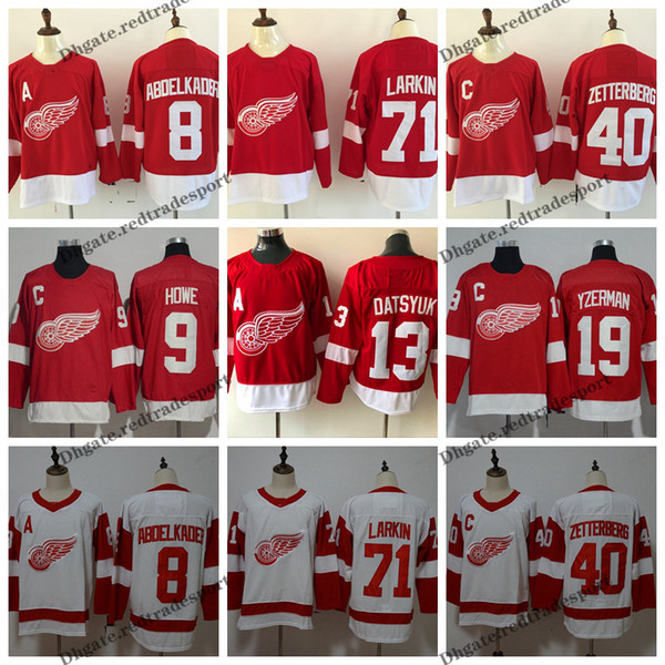 2019 detroit red wings hockey jerseys 8 justin abdelkader 71 dylan larkin 40 henrik zetterberg 9 gordie howe datsyuk steve yzerman jerseys
