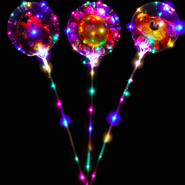 24 Inches Helium Transparent LED Balloon Flashing Bobo Balloon with Stickers Cartoon Balloon Feathers Glitters for Festival Decoration