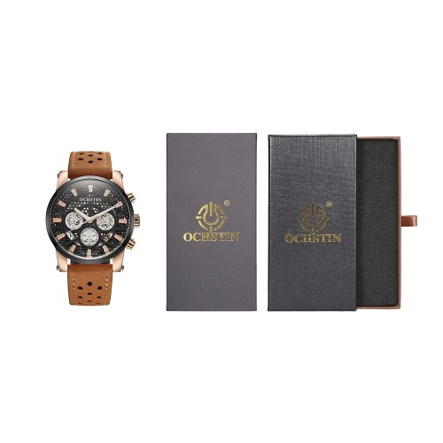 OCHSTIN 2017 Brand Luxury Genuine Leather Quartz Skeleton Men Watches Luminous Water-Proof Man Casual Wristwatch Calendar + Box