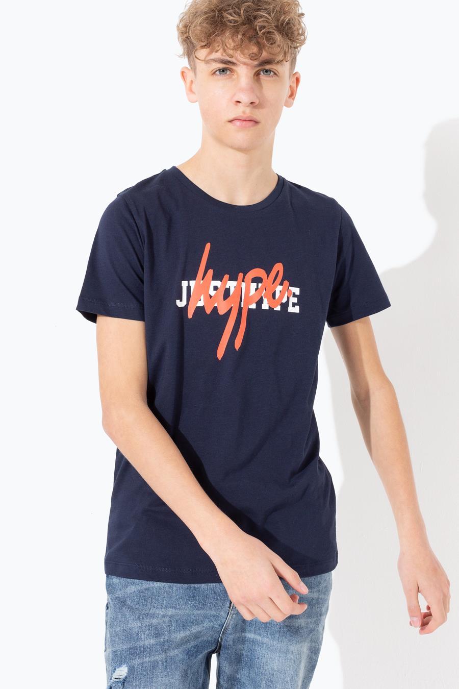 Hype Navy Double Logo Print Kids T-Shirt | Size 16Y