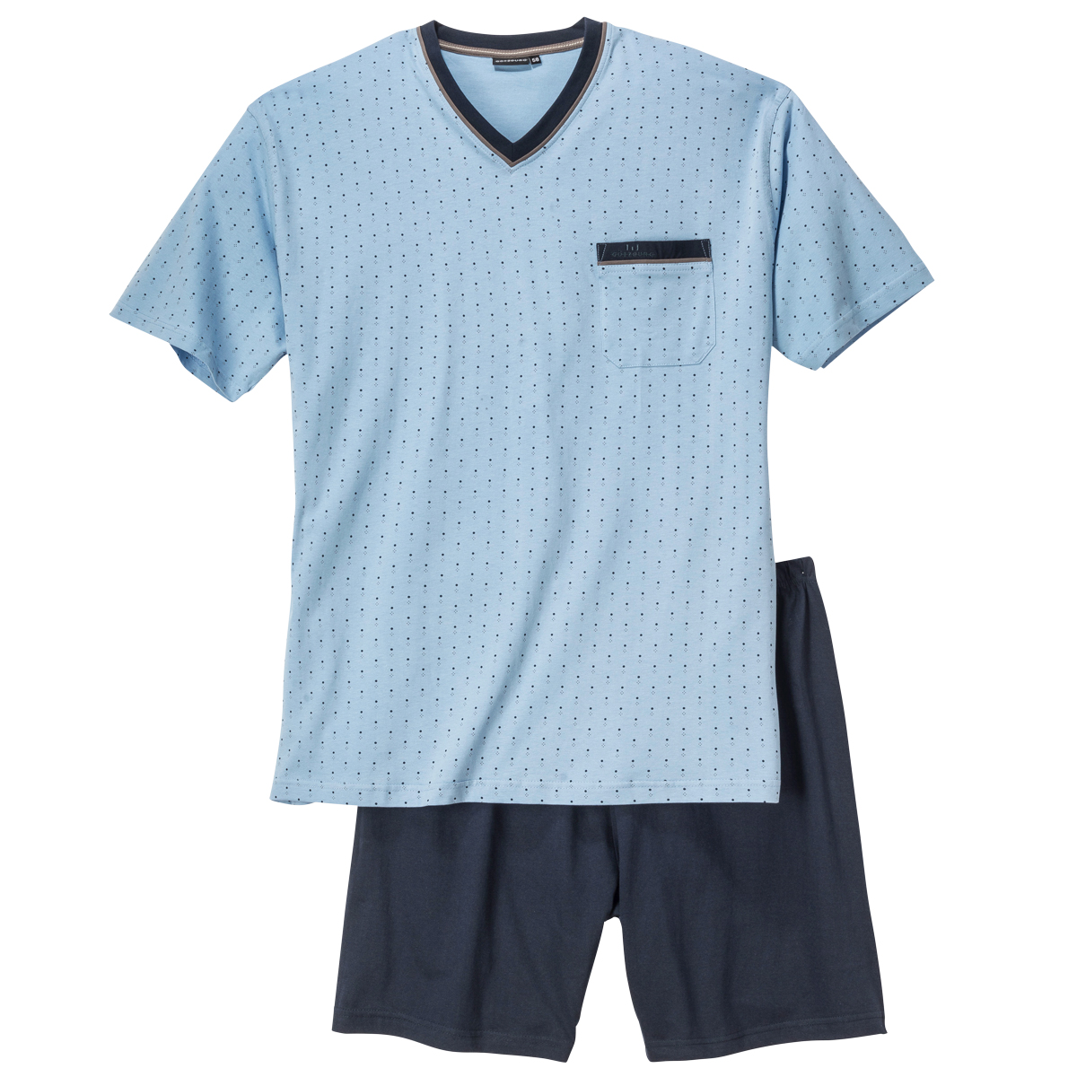 XXL Götzburg V-Neck Pyjama kurz hellblau gemustert