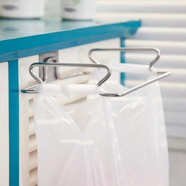 Hooks & Rails Kitchen Trash Rack Multi-purpose Shelf Cabinet Door Back Garbage Bags Hangable Metal Storage Holder #P2