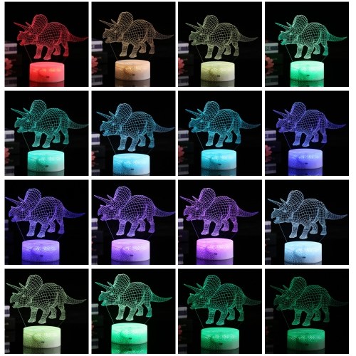 3D Dinosaure Led Nuit Lumière Illusion Lampe Couleur Changement Lumières Table De Chevet Lampe de Bureau avec Toucher & Télécommande pour Enfants Cadeaux Décoration de La Maison