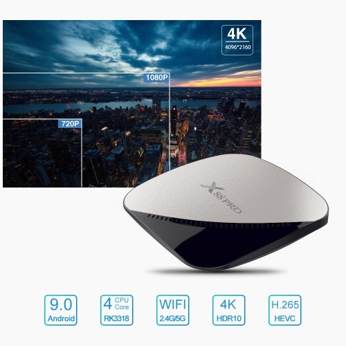 X88 PRO Smart 9.0 TV Box Box Rockchip RK3318 Quad Core 64 bits UHD 4K VP9 H.265 4 Go / 64 Go 2.4G / 5G WiFi HD Lecteur multimédia Télécommande