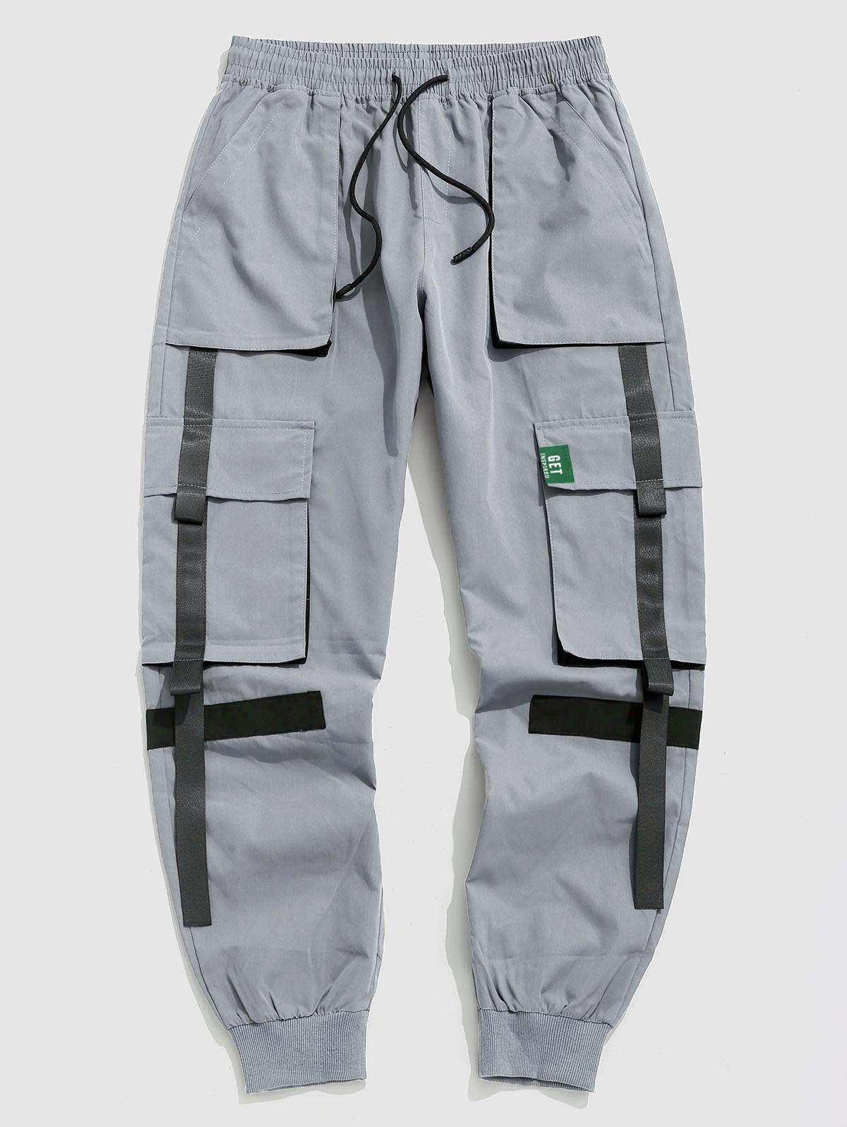 Contrasting Patched Cargo Pants S Light gray