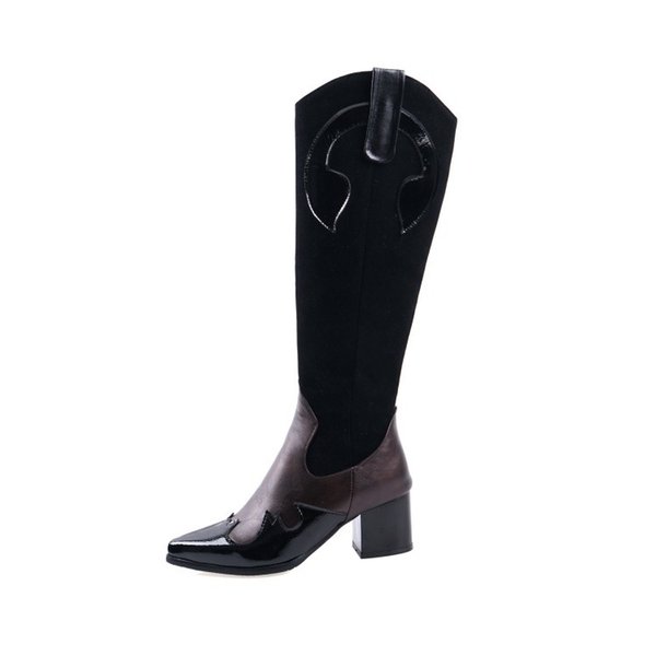 2021 Autumn and Winter New British Wind Long Tube Women's Thick Retro-pointed Colour Matching of Western Women Boots 2ooa