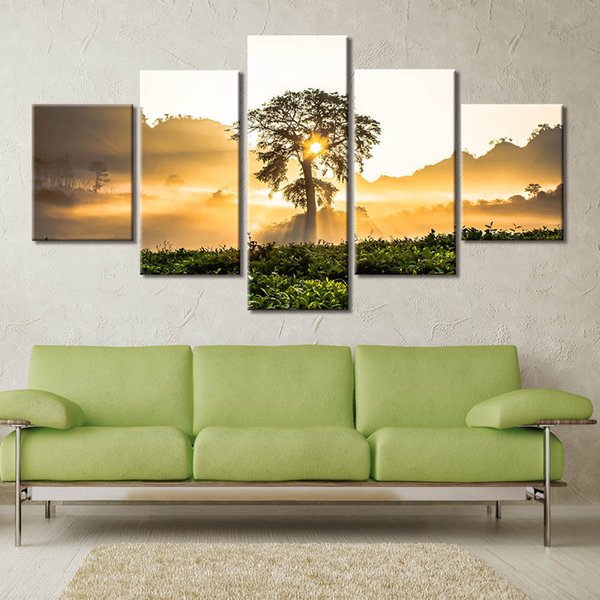 Poster Canvas Paintings Modular Decor Room 5 Piece Tree Natural Picture Wall Art HD Prints Home Decor(No Frame)