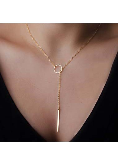 ROTITA Round Shape Gold Metal Lariat Necklace for Lady