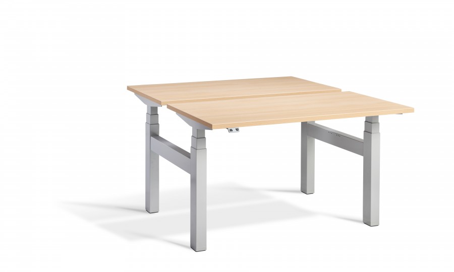 Lavoro Duo Height Adjustable Oak Desk - Silver Frame - 1400 x 700mm