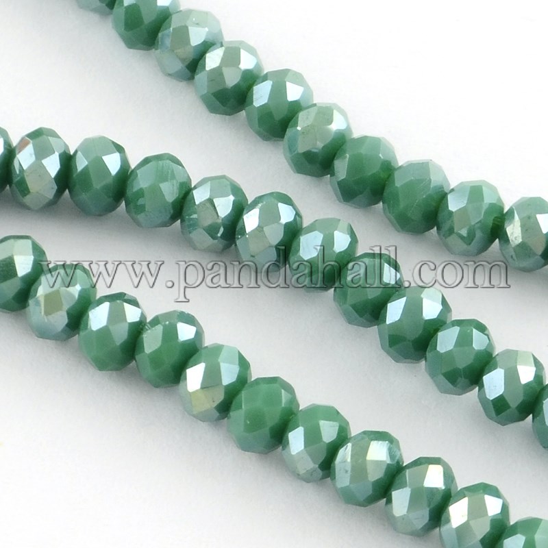 Electroplate Glass Faceted Rondelle Bead Strands, AB Color Plated, MediumSeaGreen, 8x6mm, Hole: 1mm; about 72pcs/strand, 17.3