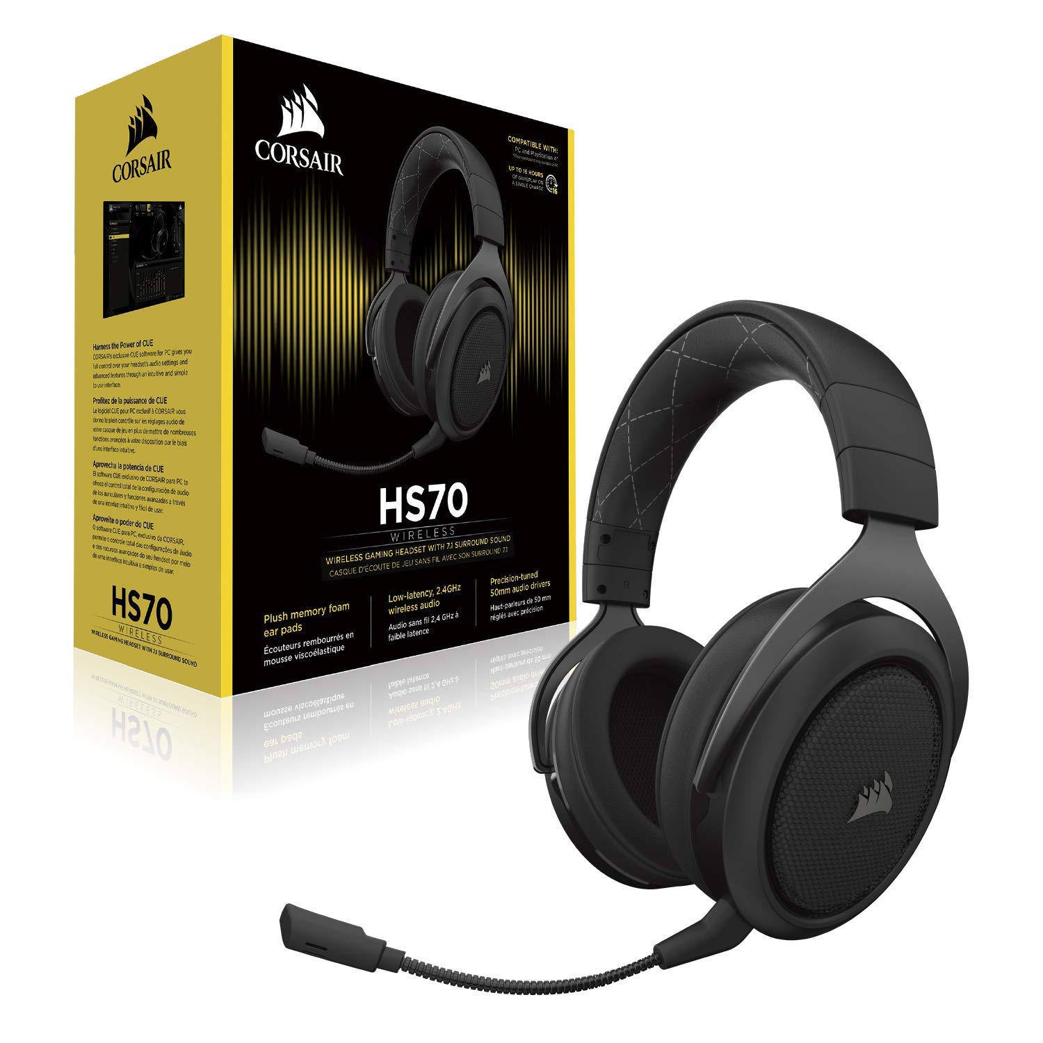 Corsair HS70 Wireless Gaming Headset 7.1 Surround Sound + Mic (Carbon)