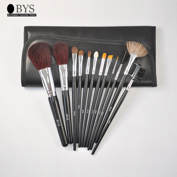 bys 12pcs black makeup brushes set powder foundation eyeshadow eyeliner lip contour concealer smudge make up brush tool kit bag