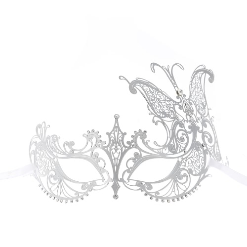 Festnight Luxury Butterfly Design Silver Laser Cut Metal Half Mask with Rhinestones Masquerade Ball Halloween Mask