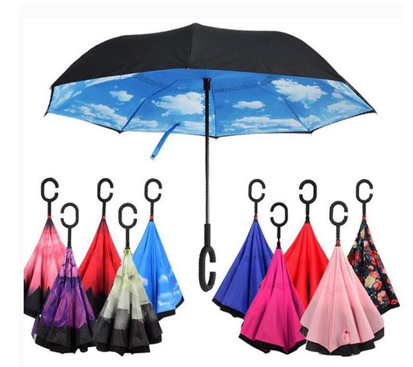 Reverse Umbrellas Windproof Reverse Layer Inverted Umbrella Inside Out Stand Windproof Umbrella Inverted Umbrellas sea shipping GWB1145