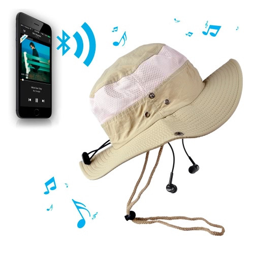 New Fashion Unisex Checkered BT Sun Hats Large Brimmed Hat Summer BT Music Hat Wireless Hands-Free Smart Cap Headphone Headset Speaker Mic