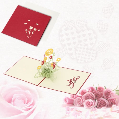 3D Handmade Pop Up Birthday Card kirigami Folding Christmas Greeting Postcard with Envelop for Valentine's Day Sunflower Design