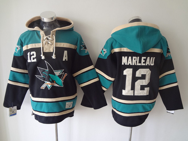 100% stitched san jose sharks old time hockey jerseys 12 patrick marleau hockey hoodie pullover sweatshirts winter jacket