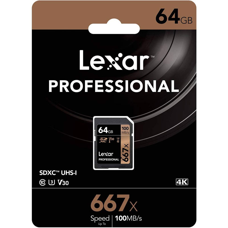 Lexar 64GB Professional 667x SD Card (SDXC) UHS-I U3 - 100MB/s