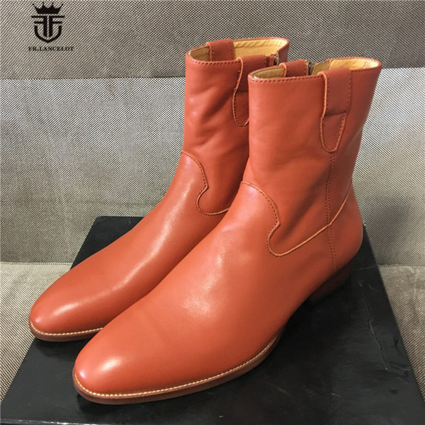 genuine leather cowbody rider denim boots handmade soft leather wedge zipper men boots