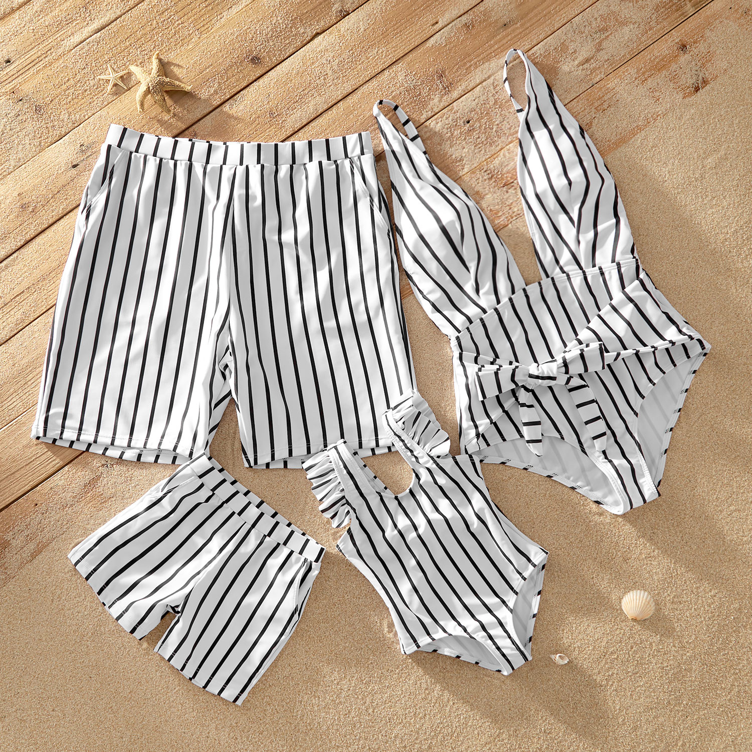 Deep V Striped Matching Swimsuits