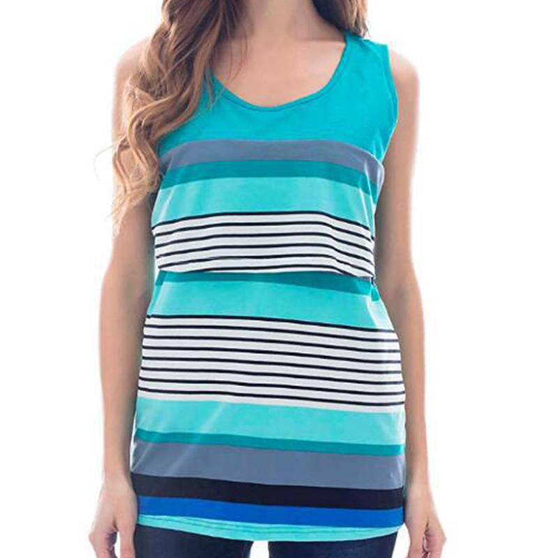 Stylish Stripe Sleeveless  Nursing Top