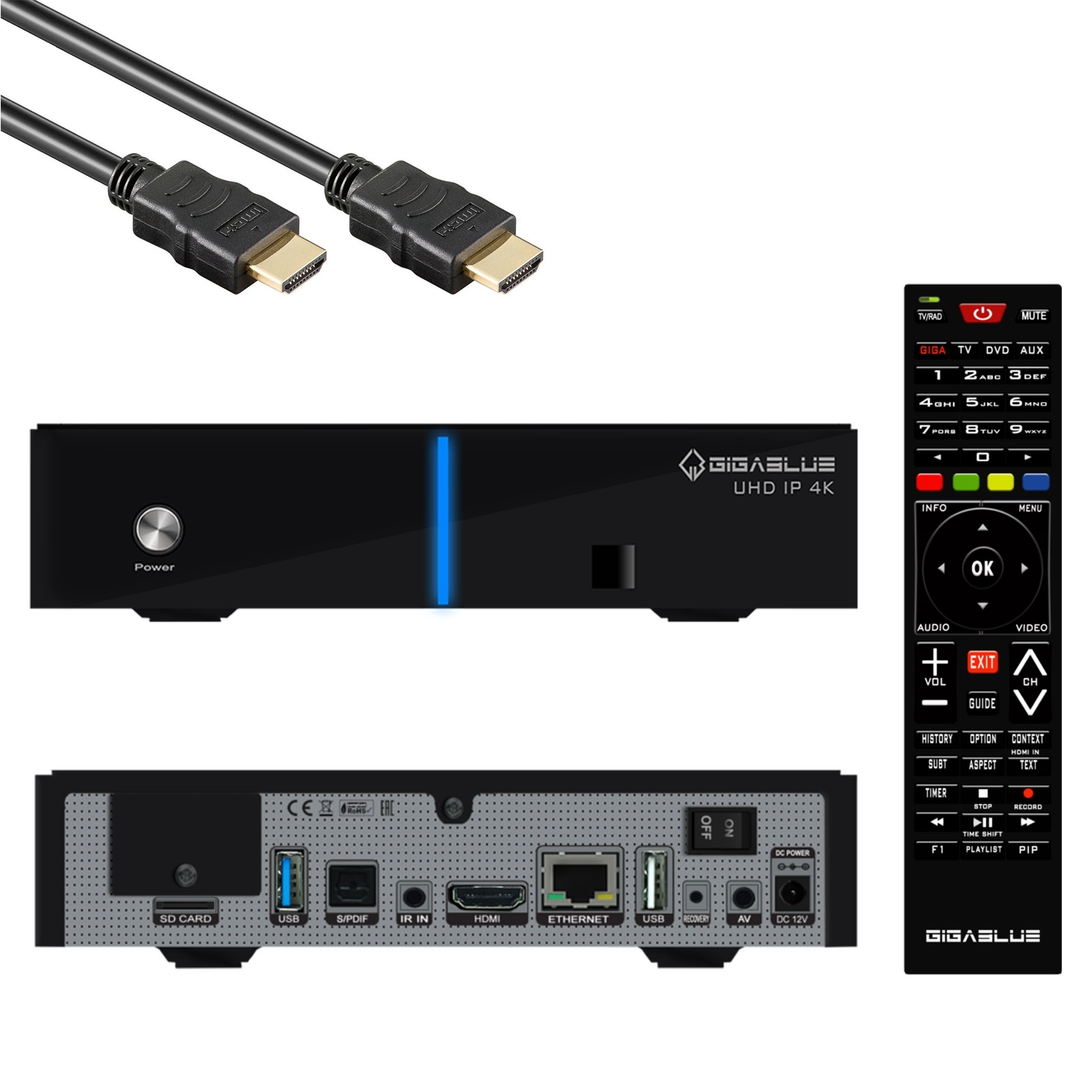 GigaBlue UHD IP 4K USB HDMI SD Karte 1x DVB-C/T2 Single Tuner H.265 Multiroom Receiver Schwarz
