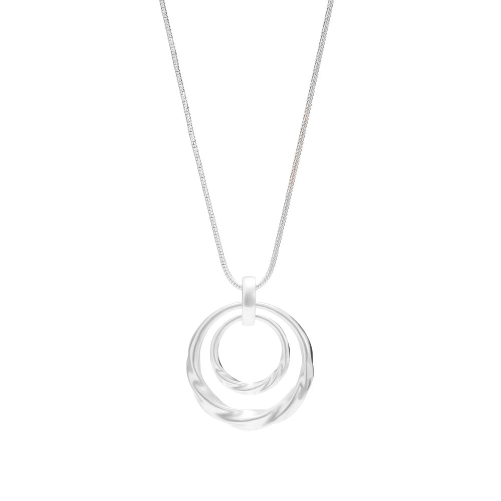 Silver Plated Twisted Round Long Pendant Necklace