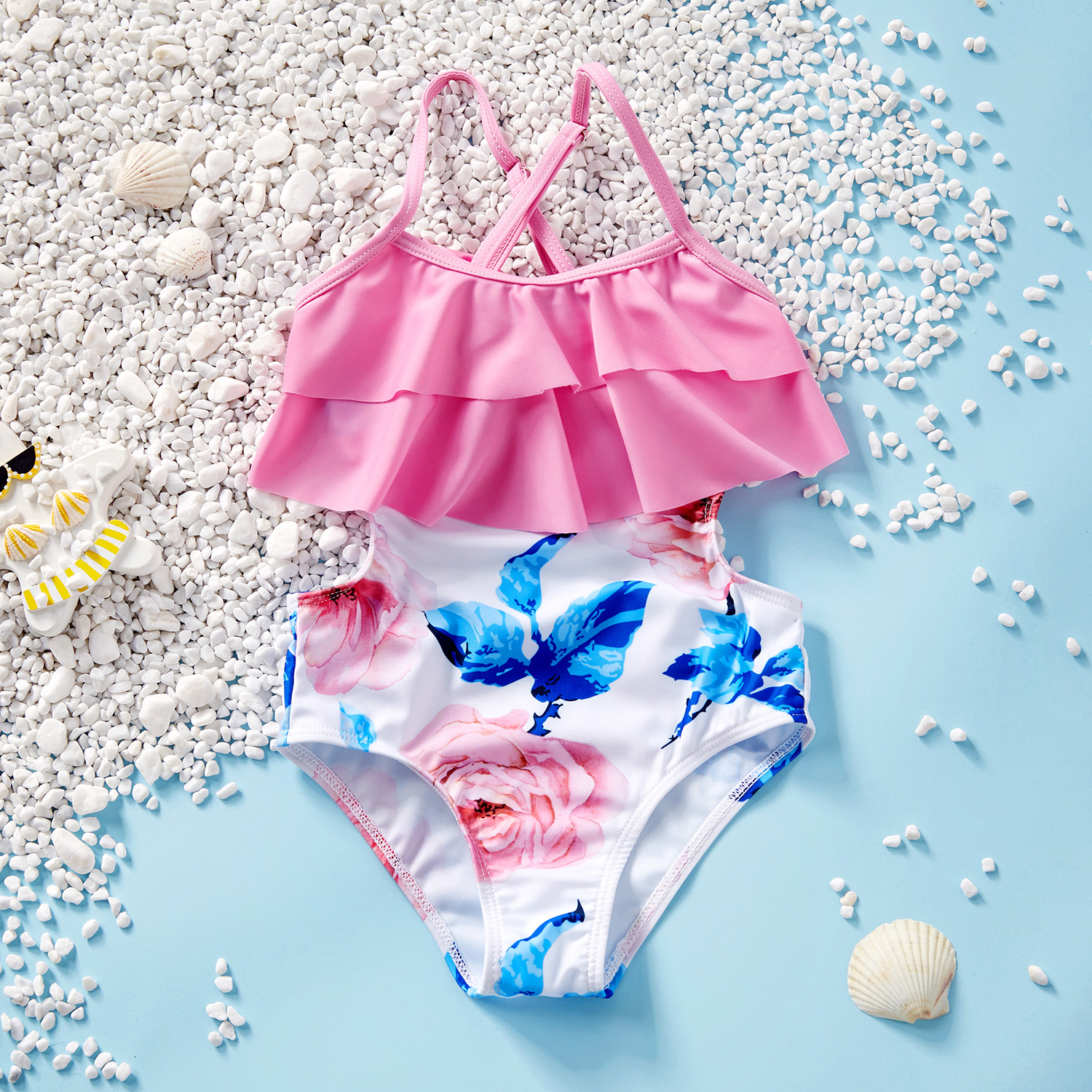 Toddler Girl Pretty Floral Print Ruffled One-piece Swimsuit