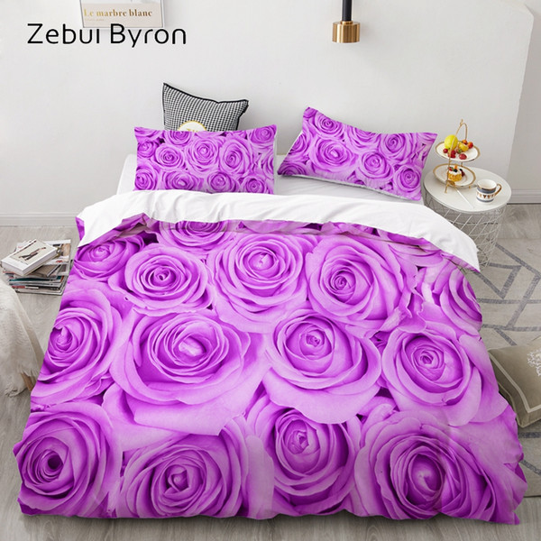 3d bedding set au custom/europe,duvet cover set usa queen/king,quilt/blanket cover set,bedclothes purple rose flower,drop ship