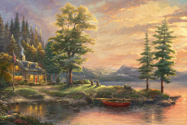thomas kinkade morning light lake limited edition home decor handpainted &hd print oil paintings on canvas wall art pictures 200121