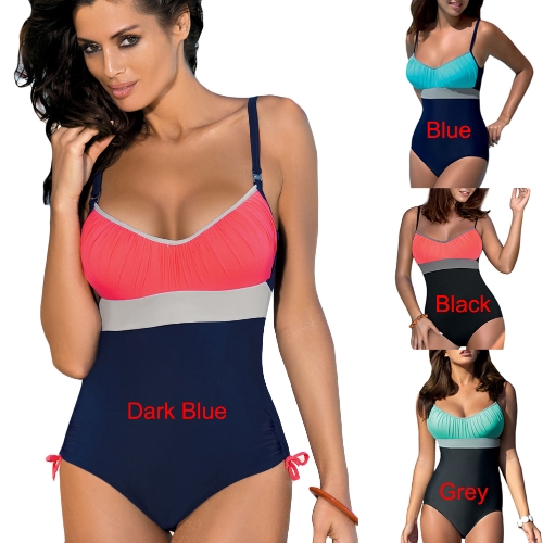 Women One Piece Bikini Swimwear Bodysuit Color Splice Bandage Beach Wear Monokini Swimsuit Batching Suit