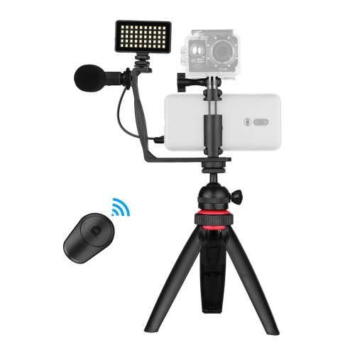 Kit de Vlog vidéo de téléphone avec micro trépied à tête sphérique lumière LED adaptateur de montage de pince de téléphone obturateur à distance avec 3 diffuseurs