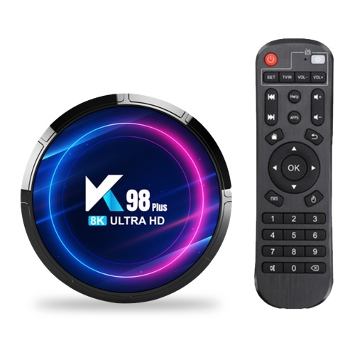 K98 PLUS Android 13.0 Smart TV Box RK3528 Quadcore UHD 4K Media Player H.265 8K Décodage HDR10+ 2.4G/5G WiFi6 BT5.0 4Go+64Go avec affichage LED à télécommande