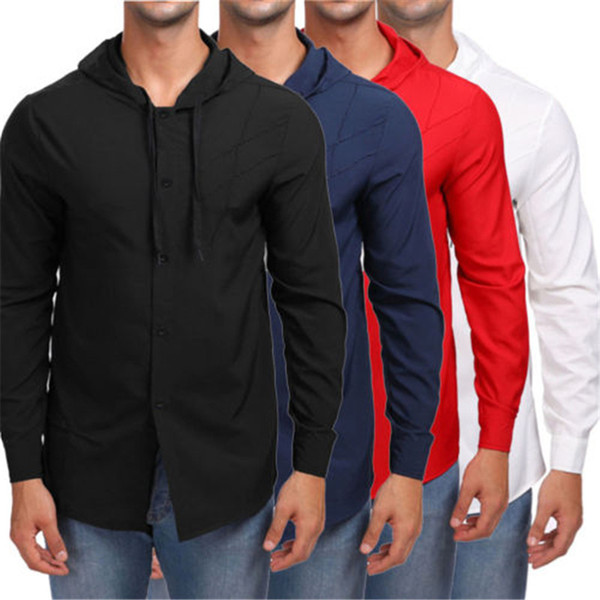 Men Work Shirt Soft Long Sleeve Square Collar Regular Solid Men Shirts White Male Tops Business Casual T-Shirts Tennis Jackets