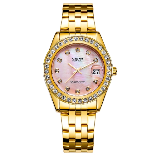 OUBAOER Fashion Luxury Stainless Steel Women Watches Quartz 3ATM Water-resistant Casual Woman Wristwatch Calendar
