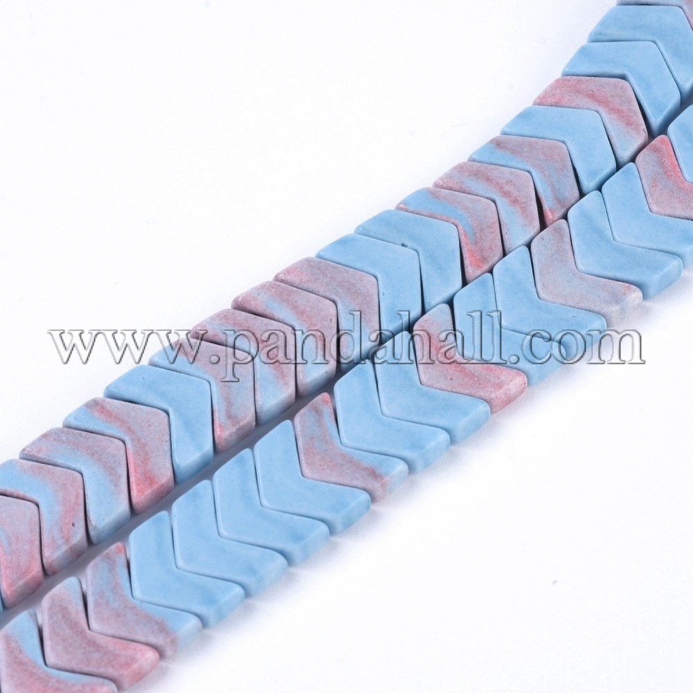 Natural Red Rainbow Jasper Multi-Strand Links Strands, Dyed, Arrow/Chevron, Colorful, 8x11x3mm, Hole: 1mm; about 84pcs/strand, 15.75''(40cm)