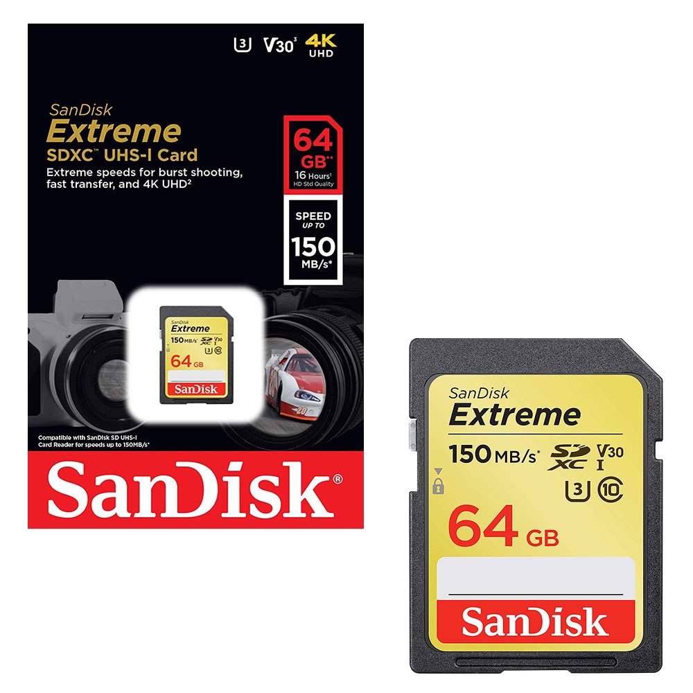 Sandisk Extreme SD SDXC Memory Card UHS-1 U3 Class 10 V30 150MB/s - 64GB
